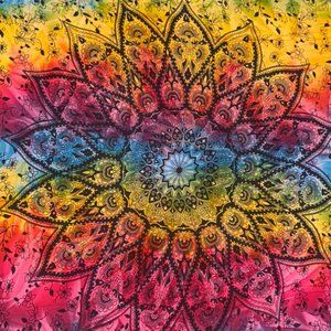 Rainbow Mandala Sarong/Pareo with Black Trim